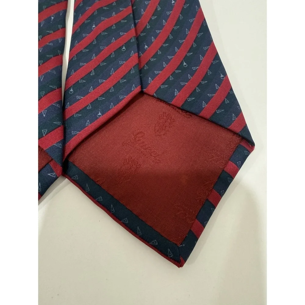 Vintage Kids Gucci Silk Necktie Dark Navy Red Diagonal Stripe Pattern 3.5